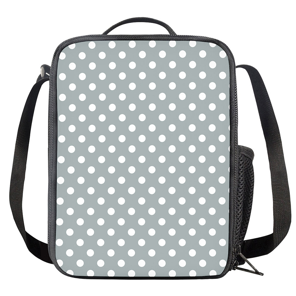 Grey And White Polka Dot Pattern Print Crossbody Lunch Bag