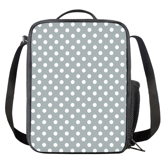 Grey And White Polka Dot Pattern Print Crossbody Lunch Bag