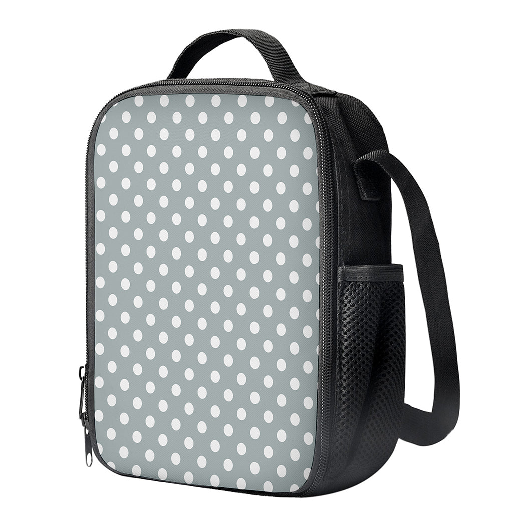 Grey And White Polka Dot Pattern Print Crossbody Lunch Bag
