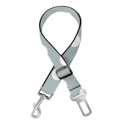 Grey And White Polka Dot Pattern Print Dog Seat Belt