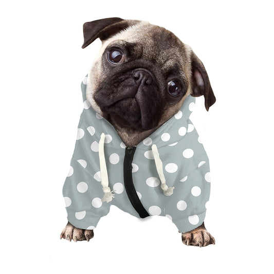 Grey And White Polka Dot Pattern Print Dog Zip Up Hoodie