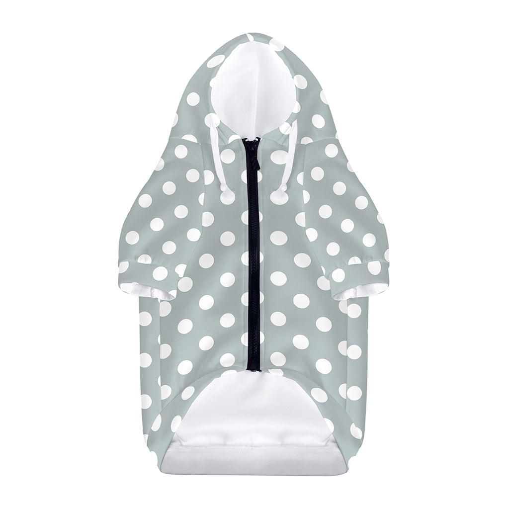 Grey And White Polka Dot Pattern Print Dog Zip Up Hoodie