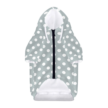 Grey And White Polka Dot Pattern Print Dog Zip Up Hoodie
