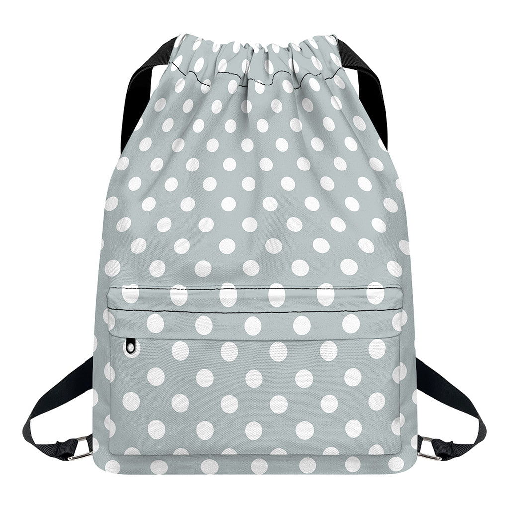 Grey And White Polka Dot Pattern Print Drawstring Backpack
