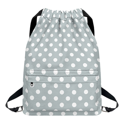 Grey And White Polka Dot Pattern Print Drawstring Backpack