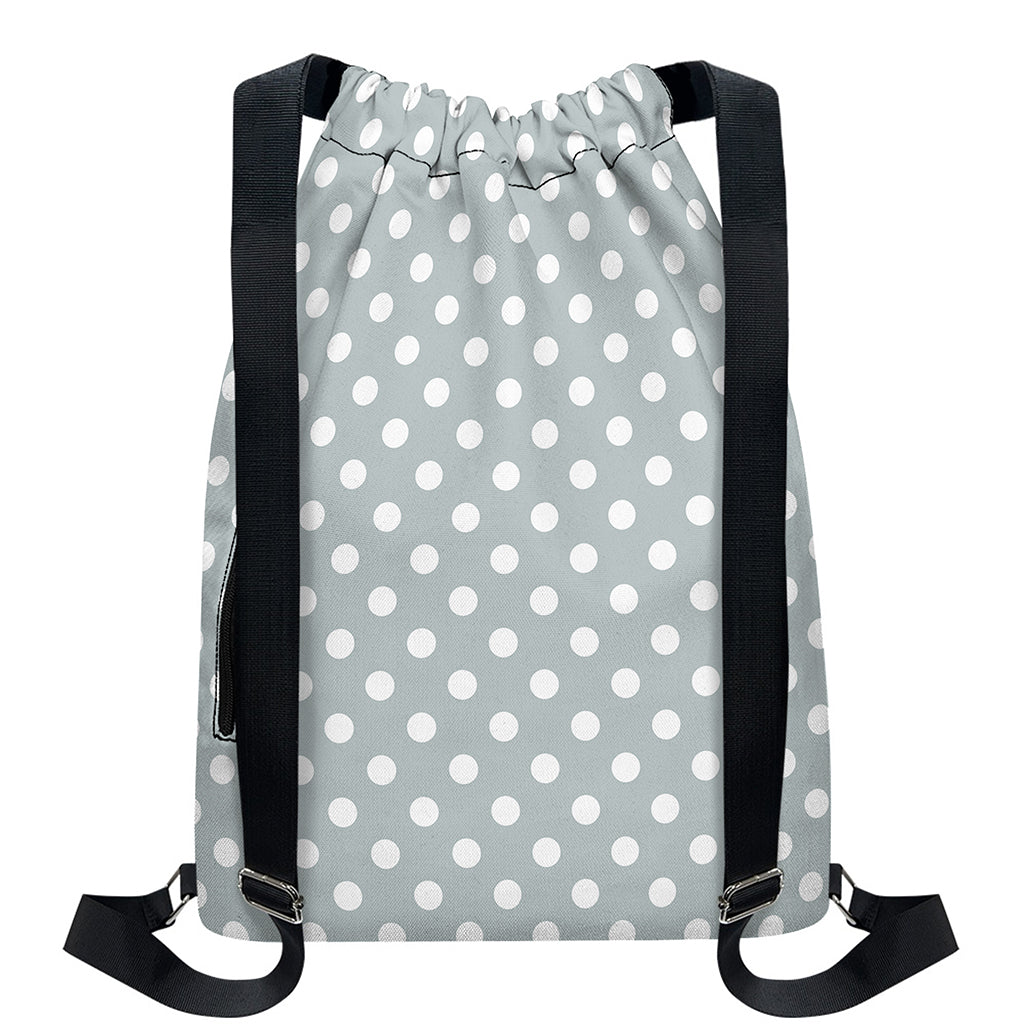Grey And White Polka Dot Pattern Print Drawstring Backpack