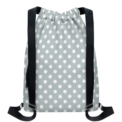 Grey And White Polka Dot Pattern Print Drawstring Backpack