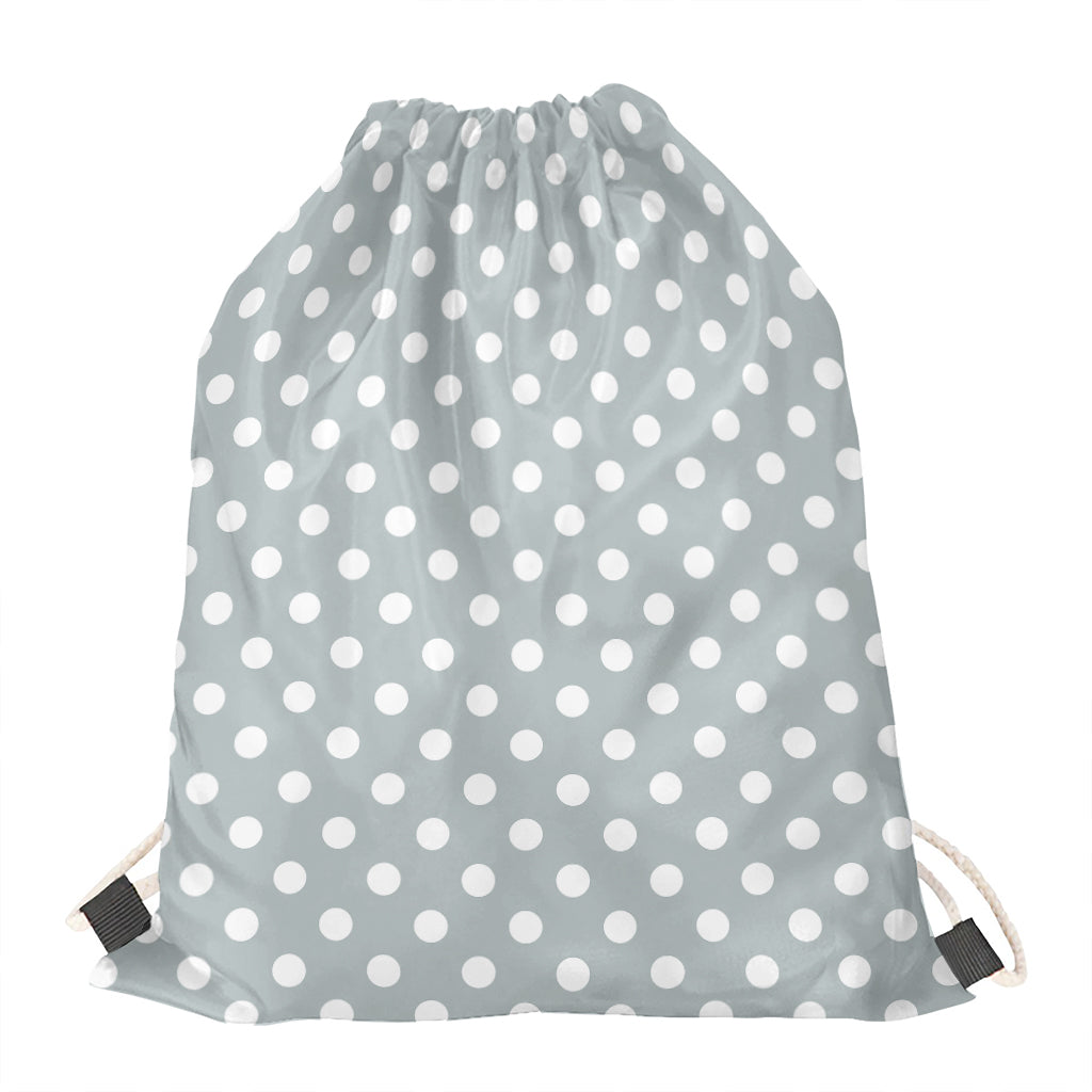 Grey And White Polka Dot Pattern Print Drawstring Bag