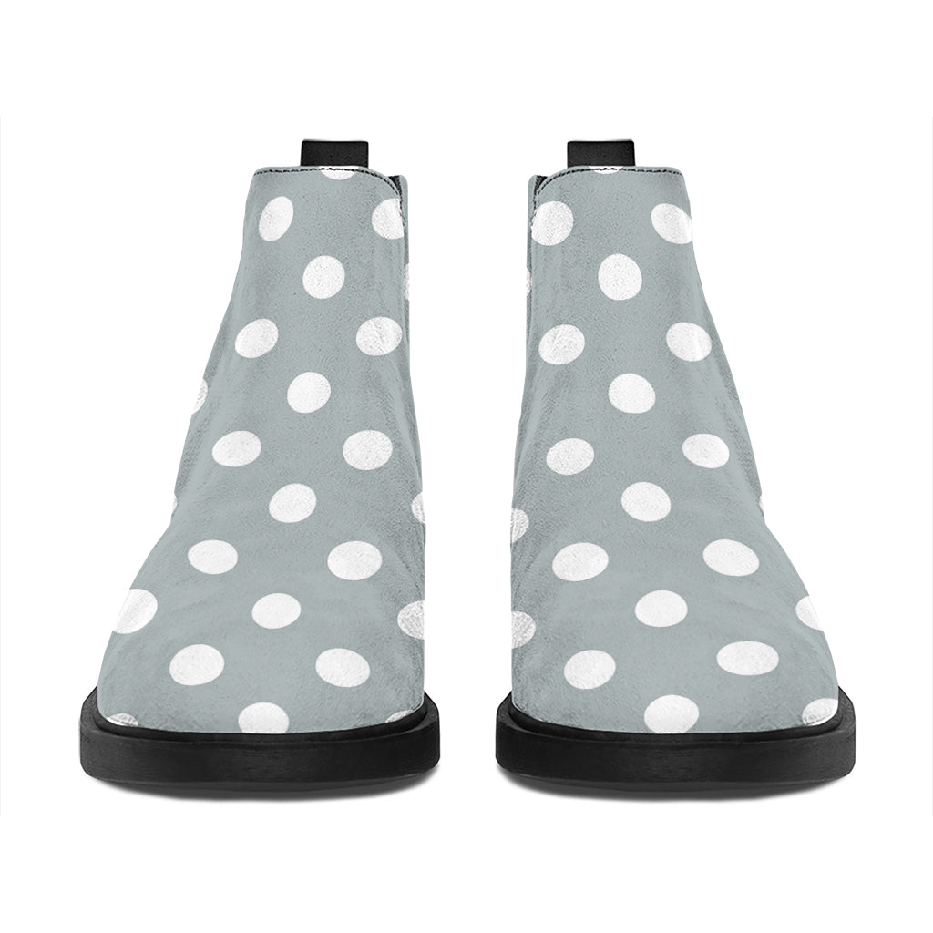 Grey And White Polka Dot Pattern Print Flat Ankle Boots