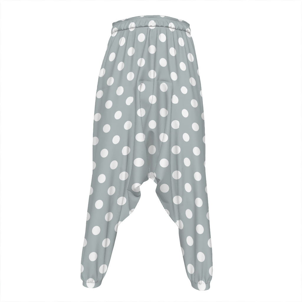Grey And White Polka Dot Pattern Print Hammer Pants