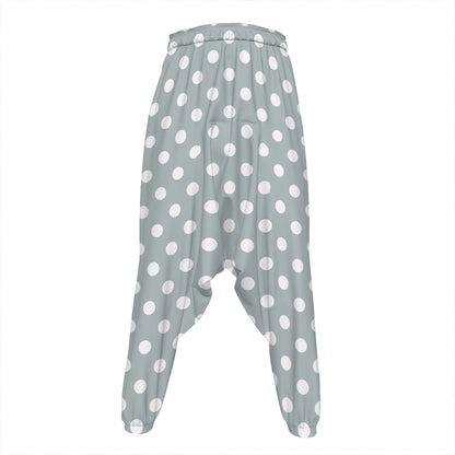 Grey And White Polka Dot Pattern Print Hammer Pants