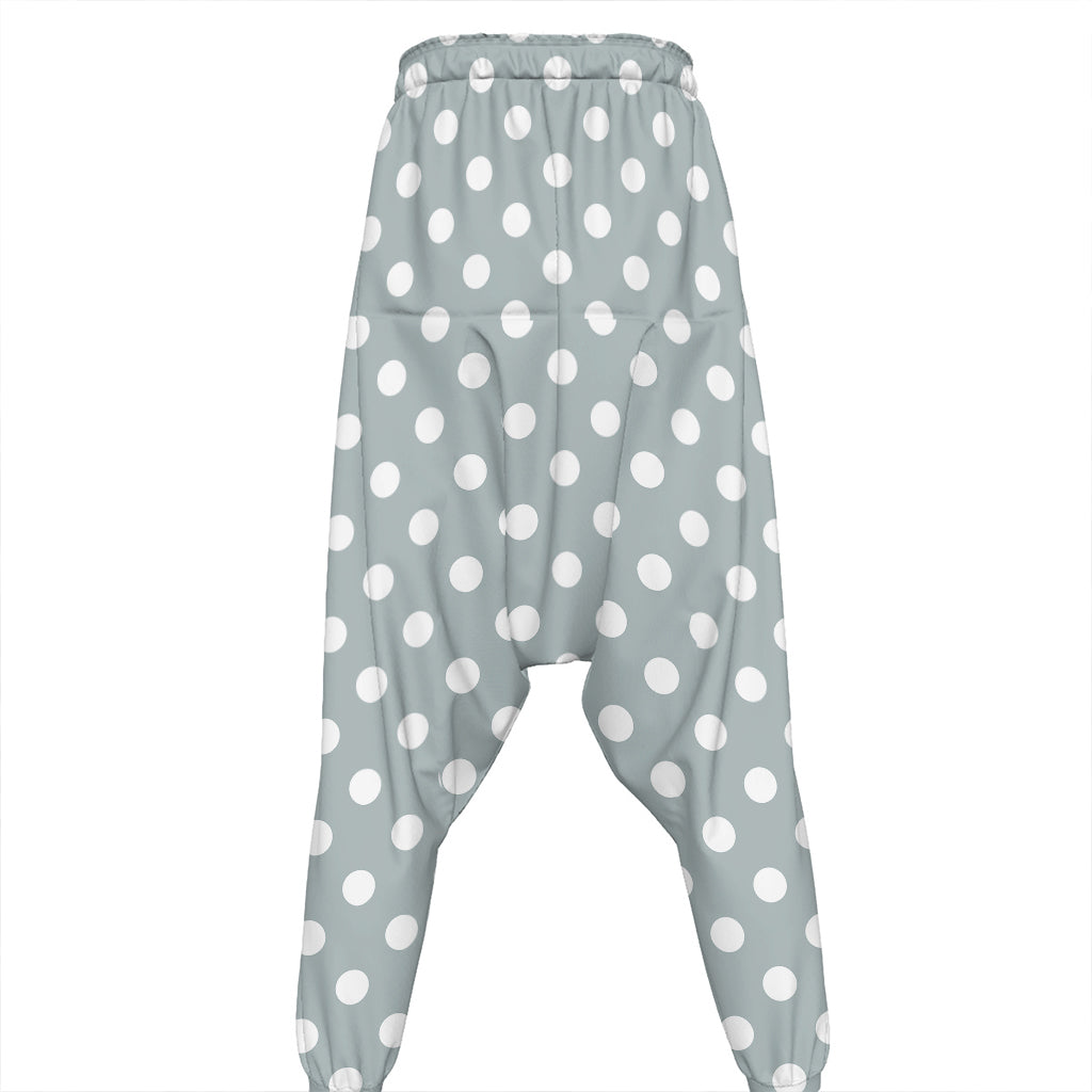 Grey And White Polka Dot Pattern Print Hammer Pants