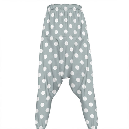 Grey And White Polka Dot Pattern Print Hammer Pants