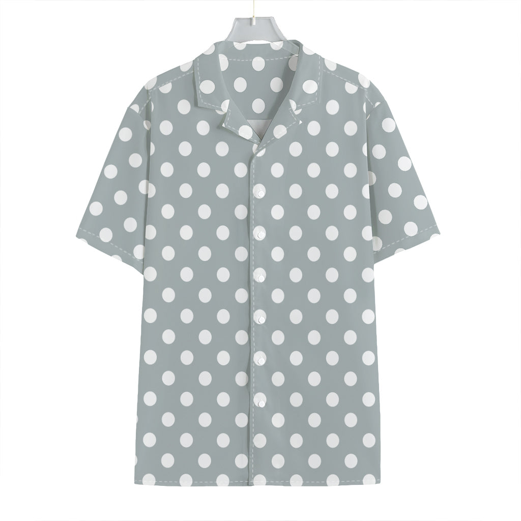 Grey And White Polka Dot Pattern Print Hawaiian Shirt