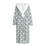 Grey And White Polka Dot Pattern Print Hooded Bathrobe