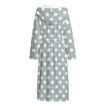 Grey And White Polka Dot Pattern Print Hooded Bathrobe