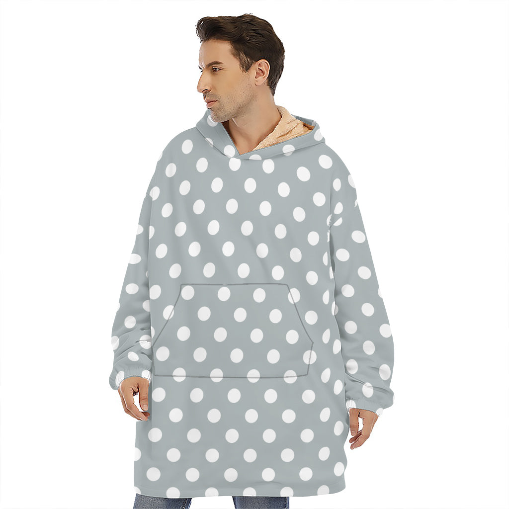 Grey And White Polka Dot Pattern Print Hoodie Blanket