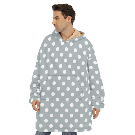 Grey And White Polka Dot Pattern Print Hoodie Blanket