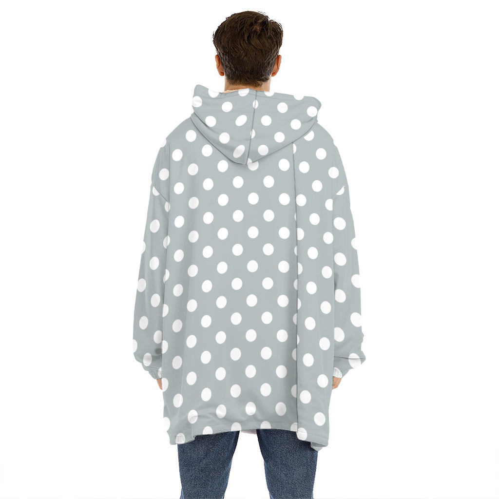 Grey And White Polka Dot Pattern Print Hoodie Blanket