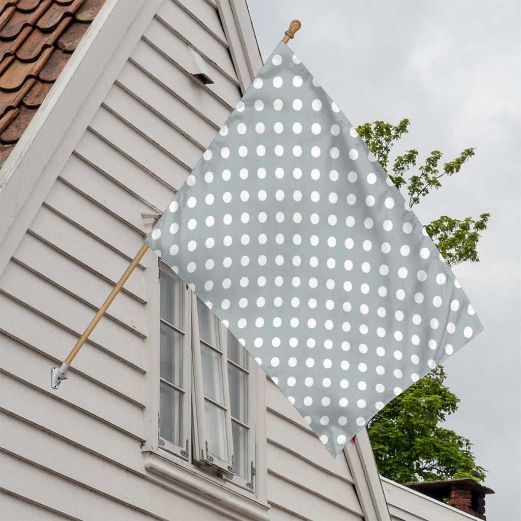 Grey And White Polka Dot Pattern Print House Flag