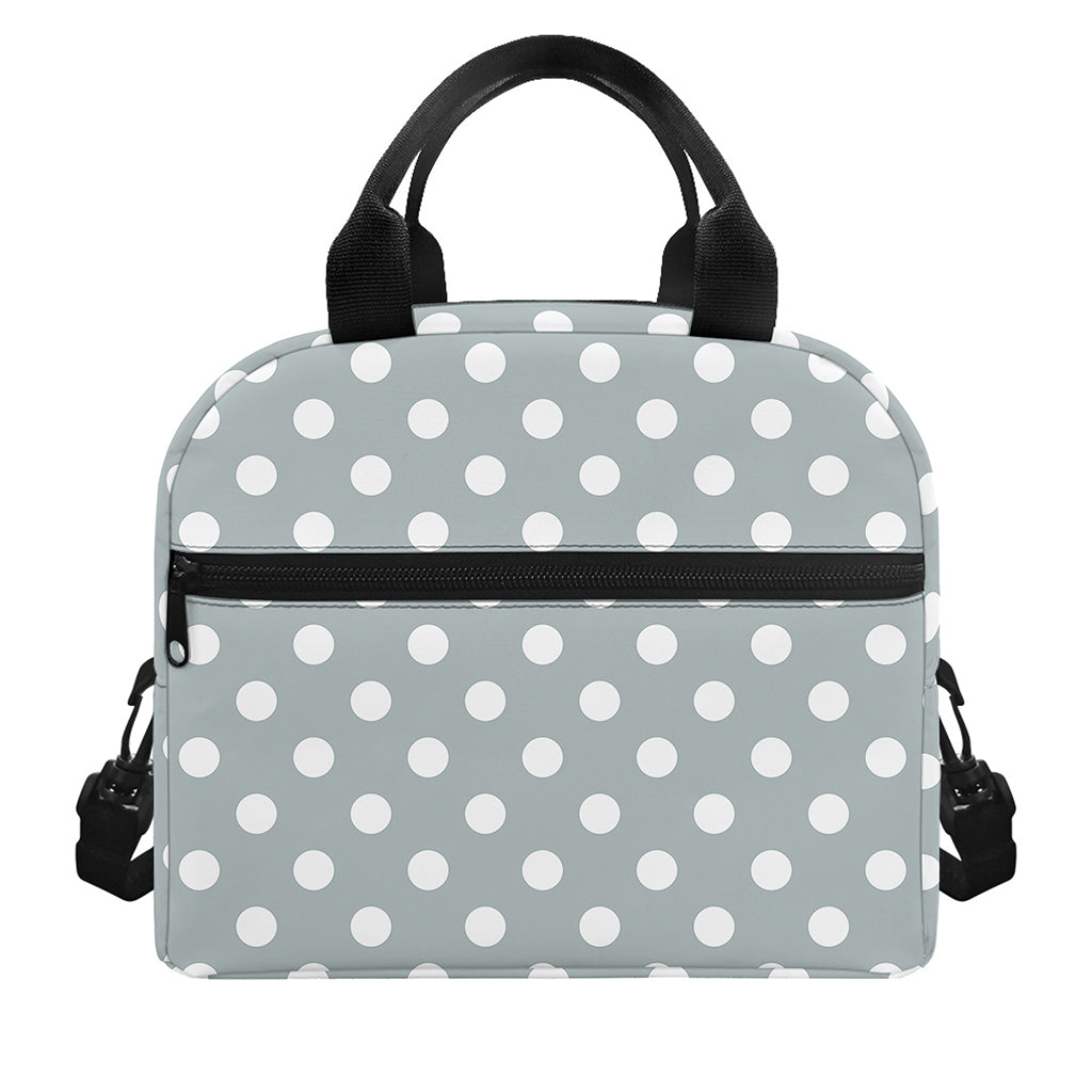 Grey And White Polka Dot Pattern Print Insulated Lunch Bag