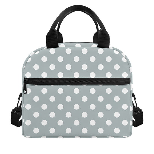 Grey And White Polka Dot Pattern Print Insulated Lunch Bag