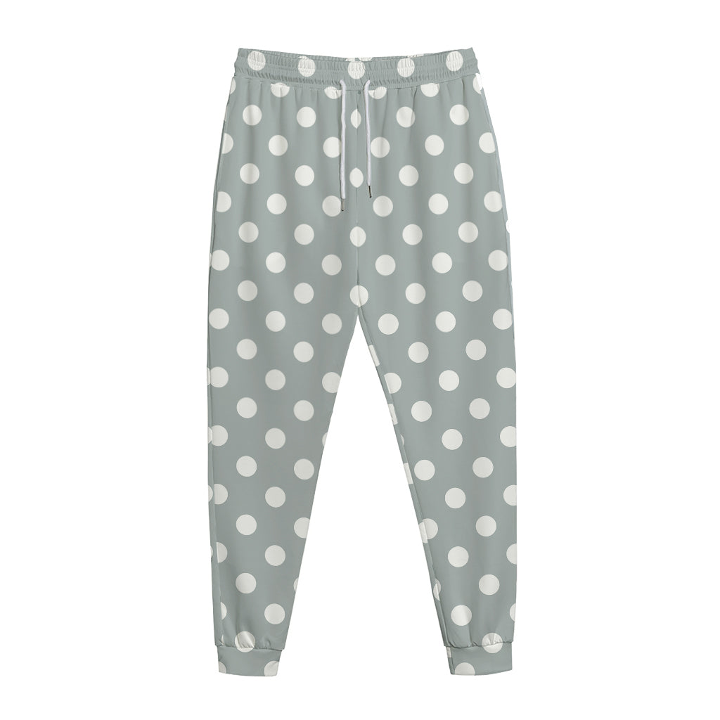 Grey And White Polka Dot Pattern Print Jogger Pants