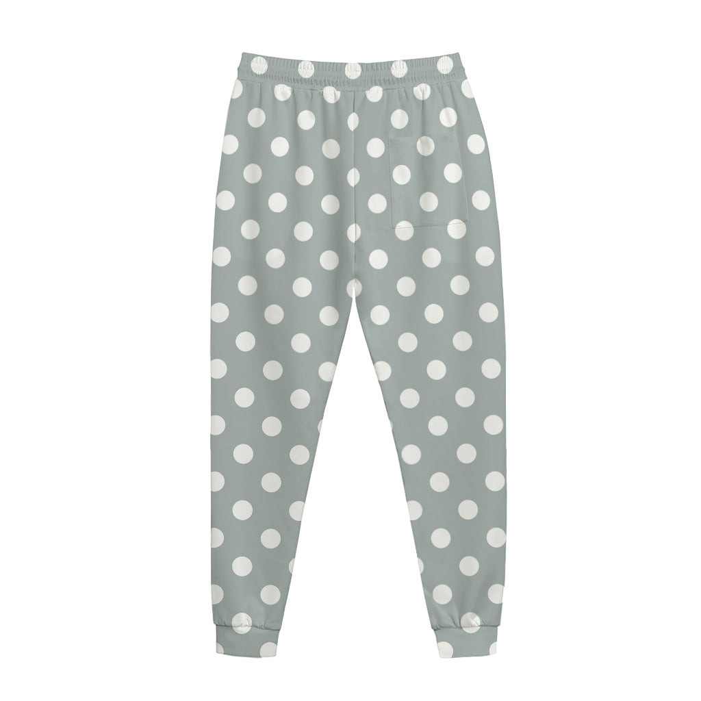 Grey And White Polka Dot Pattern Print Jogger Pants