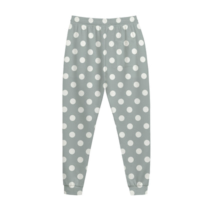 Grey And White Polka Dot Pattern Print Jogger Pants