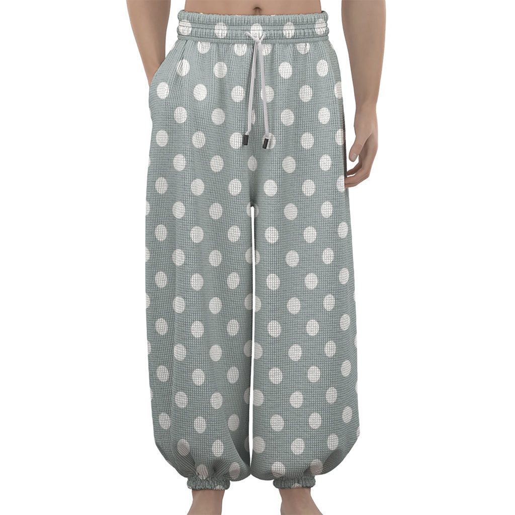 Grey And White Polka Dot Pattern Print Lantern Pants