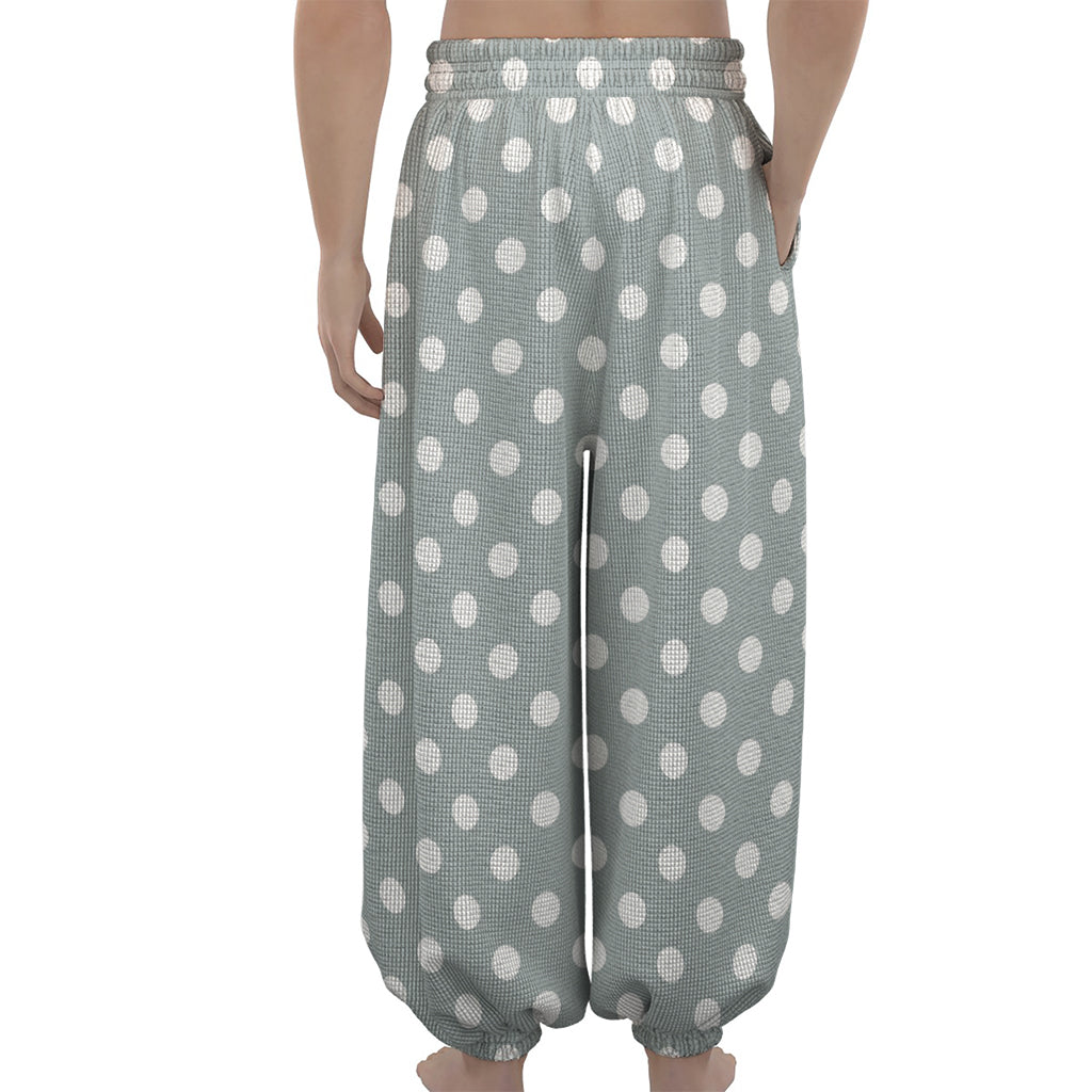 Grey And White Polka Dot Pattern Print Lantern Pants