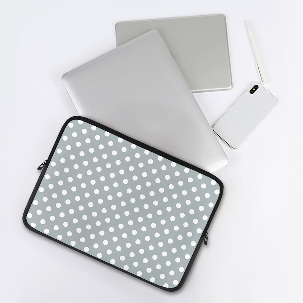 Grey And White Polka Dot Pattern Print Laptop Sleeve