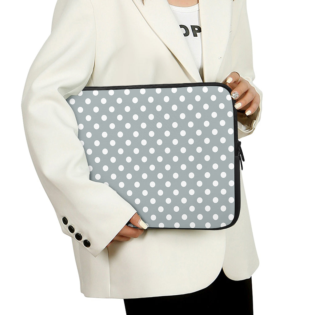 Grey And White Polka Dot Pattern Print Laptop Sleeve
