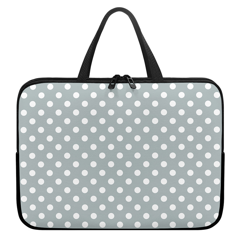 Grey And White Polka Dot Pattern Print Laptop Sleeve With Handle