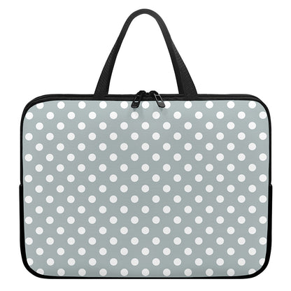 Grey And White Polka Dot Pattern Print Laptop Sleeve With Handle