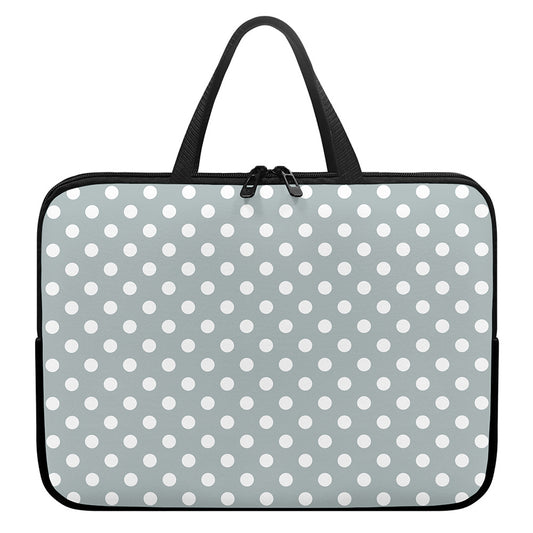 Grey And White Polka Dot Pattern Print Laptop Sleeve With Handle