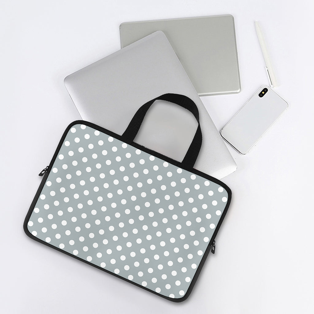 Grey And White Polka Dot Pattern Print Laptop Sleeve With Handle