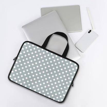 Grey And White Polka Dot Pattern Print Laptop Sleeve With Handle