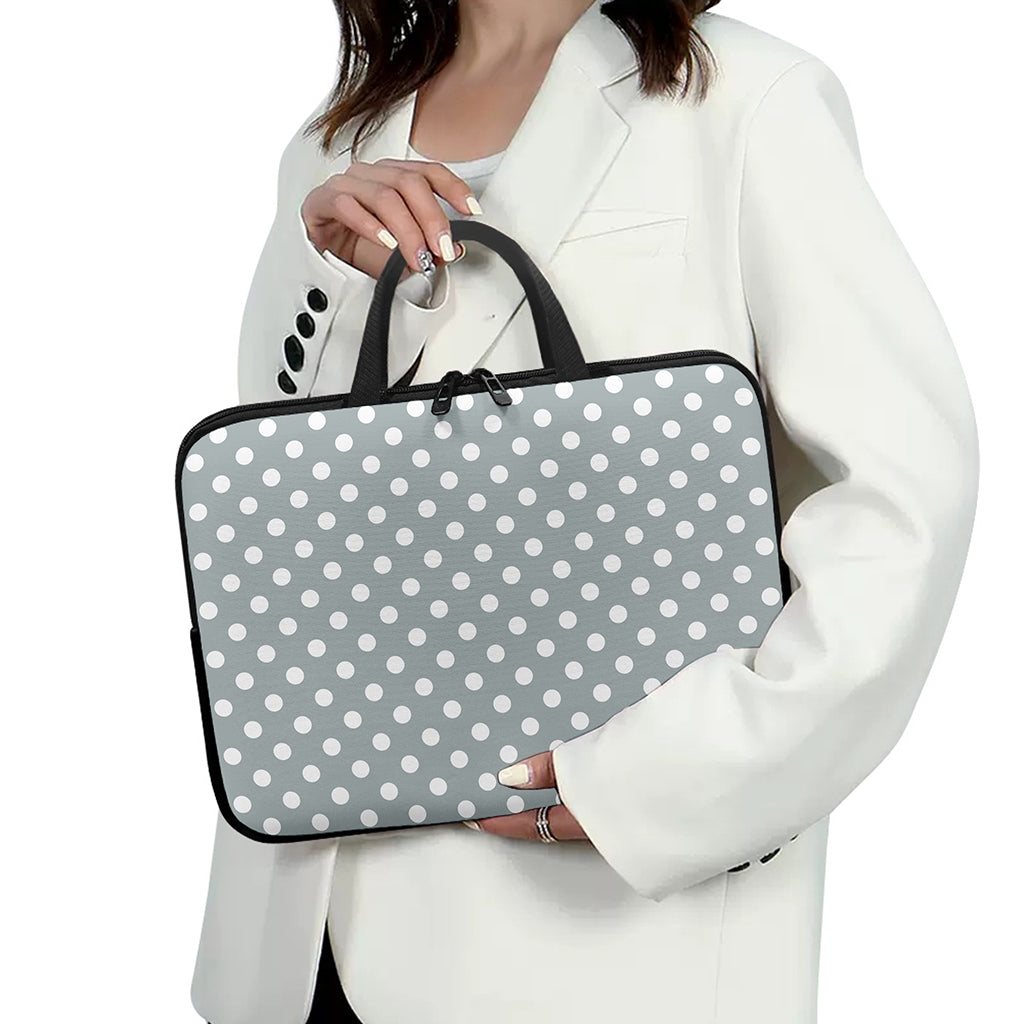 Grey And White Polka Dot Pattern Print Laptop Sleeve With Handle