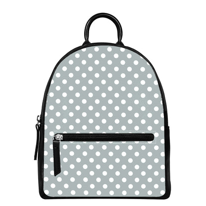 Grey And White Polka Dot Pattern Print Leather Backpack
