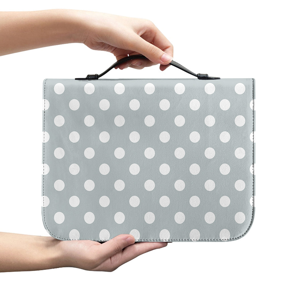 Grey And White Polka Dot Pattern Print Leather Bible Cover