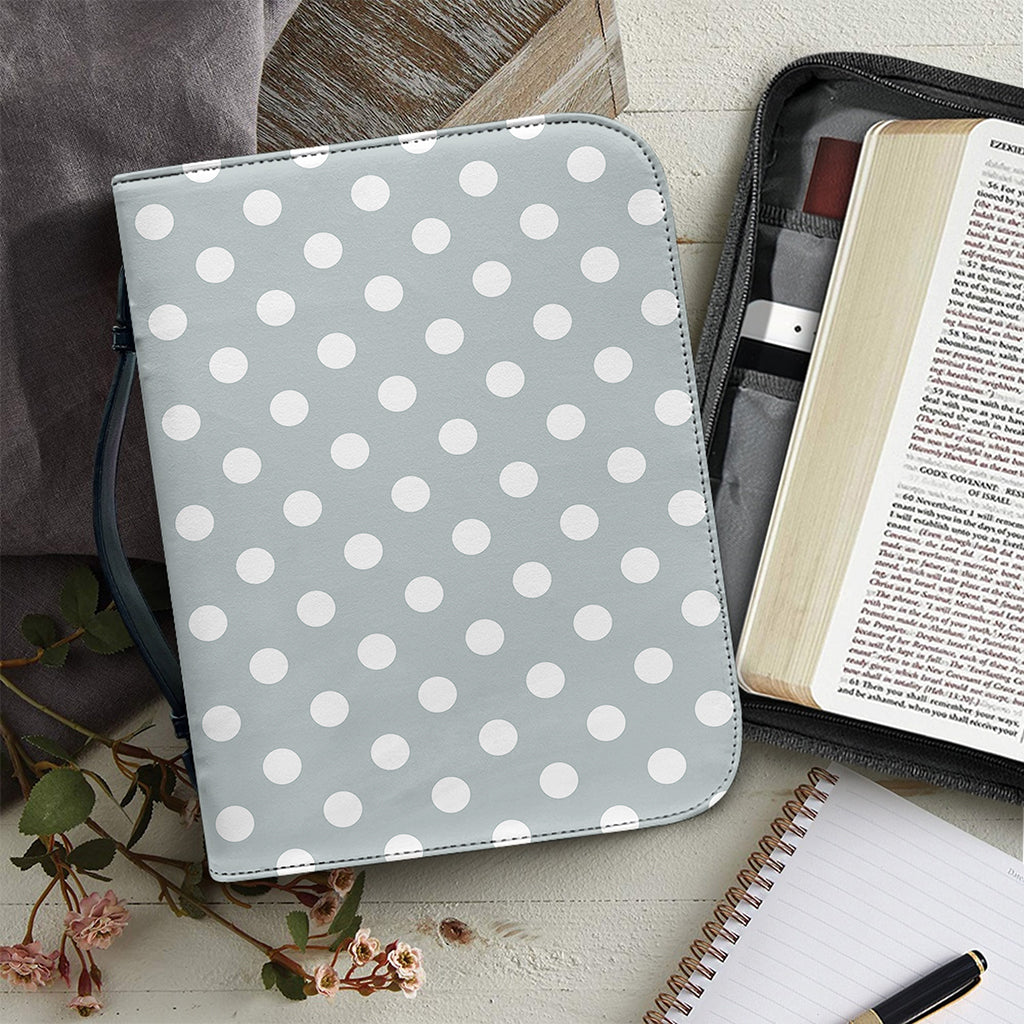 Grey And White Polka Dot Pattern Print Leather Bible Cover
