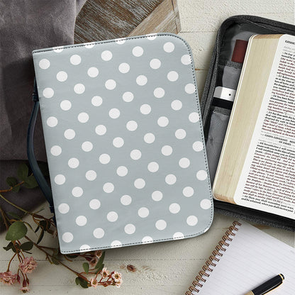 Grey And White Polka Dot Pattern Print Leather Bible Cover