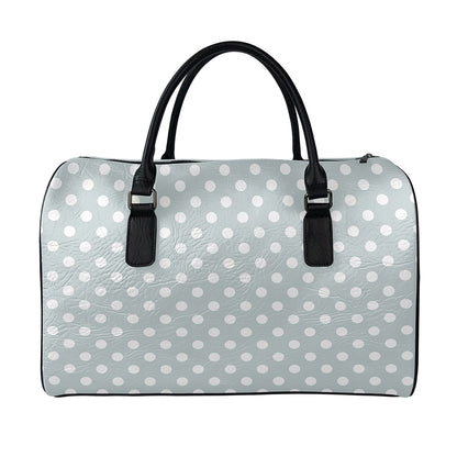 Grey And White Polka Dot Pattern Print Leather Duffle Bag
