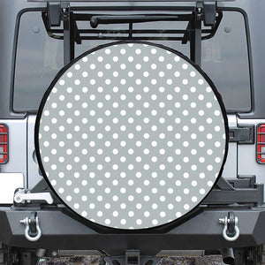 Grey And White Polka Dot Pattern Print Leather Spare Tire Cover