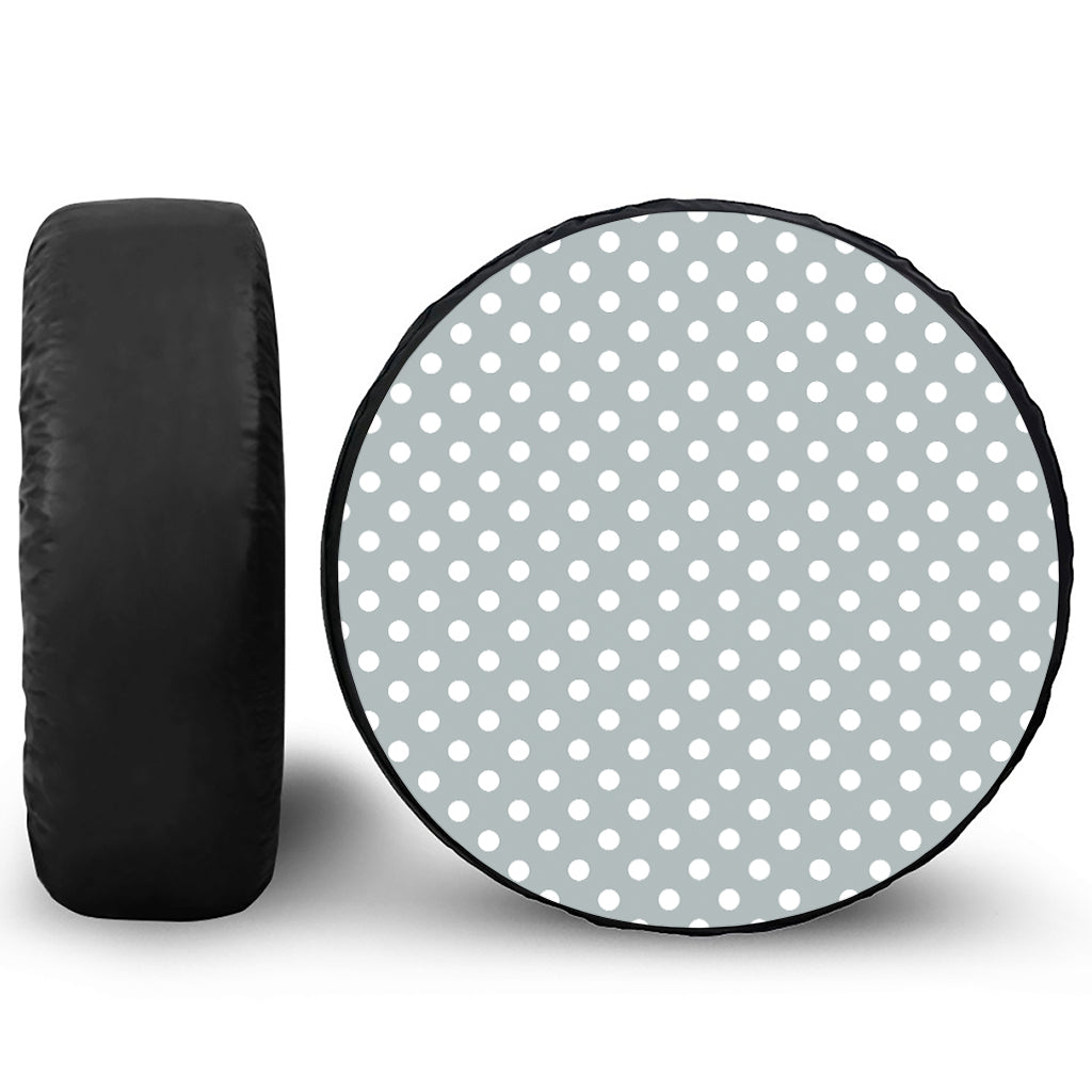 Grey And White Polka Dot Pattern Print Leather Spare Tire Cover