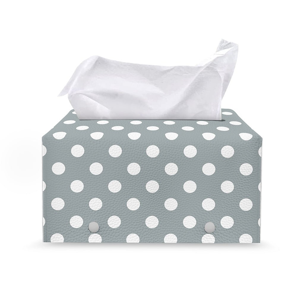 Grey And White Polka Dot Pattern Print Leather Tissue Box Cover