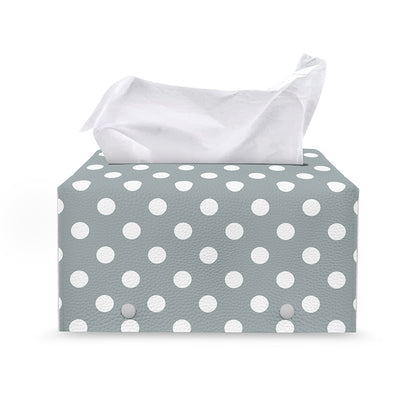 Grey And White Polka Dot Pattern Print Leather Tissue Box Cover