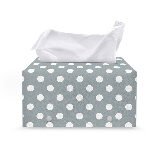 Grey And White Polka Dot Pattern Print Leather Tissue Box Cover