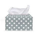 Grey And White Polka Dot Pattern Print Leather Tissue Box Cover